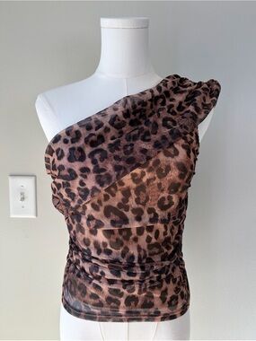 VICI One Shoulder Ruched Leopard Print Top